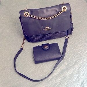 Navy blue coach crossbody w matching bifold wallet